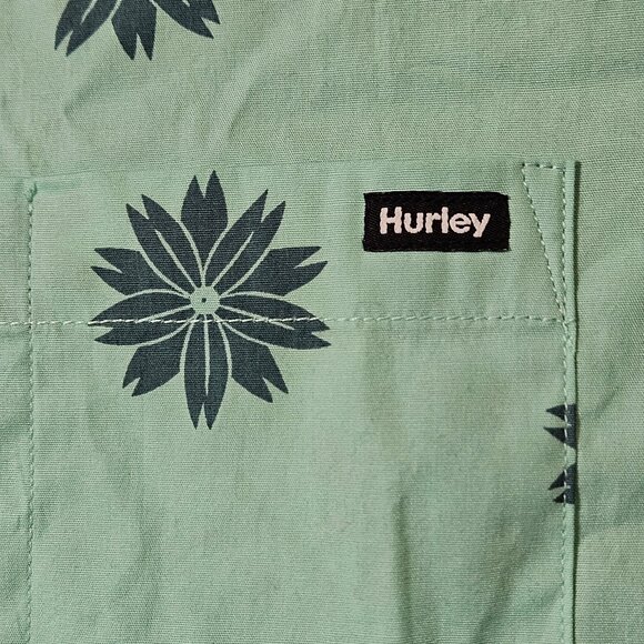 Hurley Patio Cabana Shirt Men L Green Floral Button Short Sleeve NWT - Picture 2 of 6